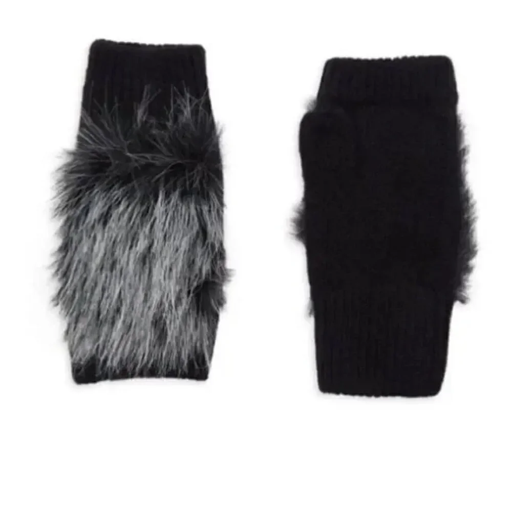 NWT New Adrienne Landau Black Faux Fur Fingerless Gloves/Wrist Warmers OS Winter